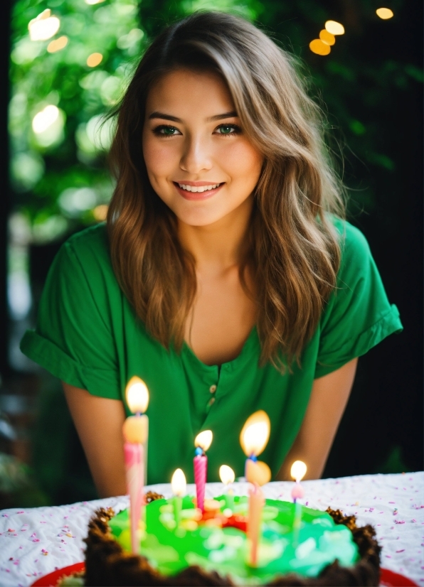 Food, Smile, Candle, Birthday Candle, Green, Cake