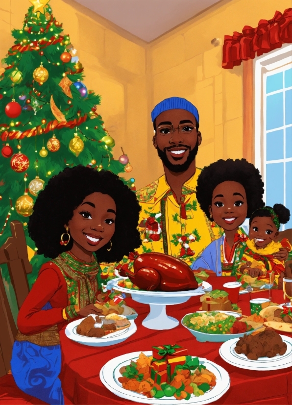 Food, Smile, Christmas Tree, Tableware, Table, Sharing