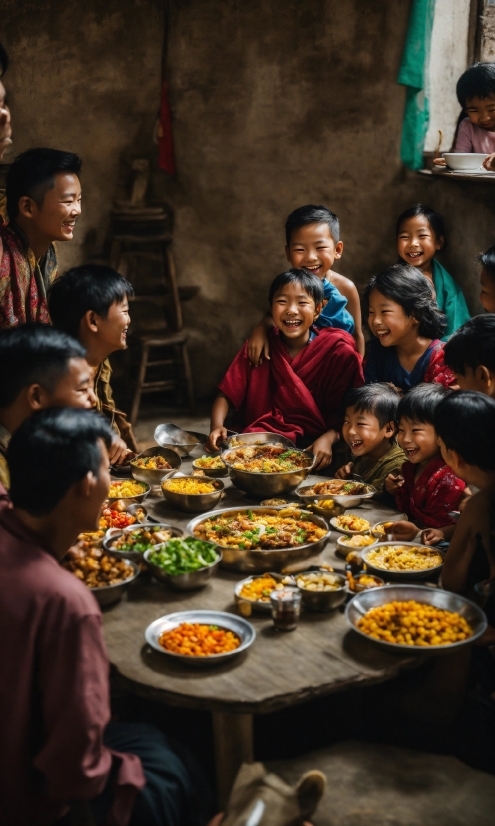 Food, Table, Human, Temple, Sharing, Smile