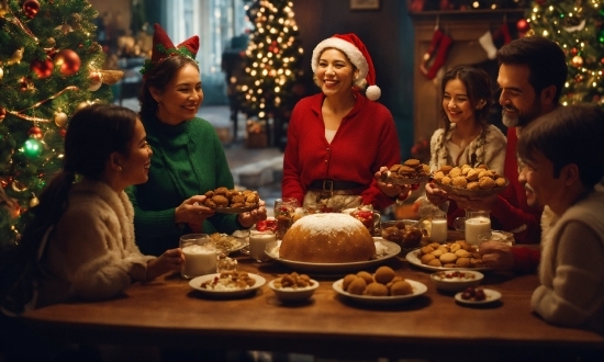 Food, Table, Smile, Christmas Tree, Tableware, Sharing