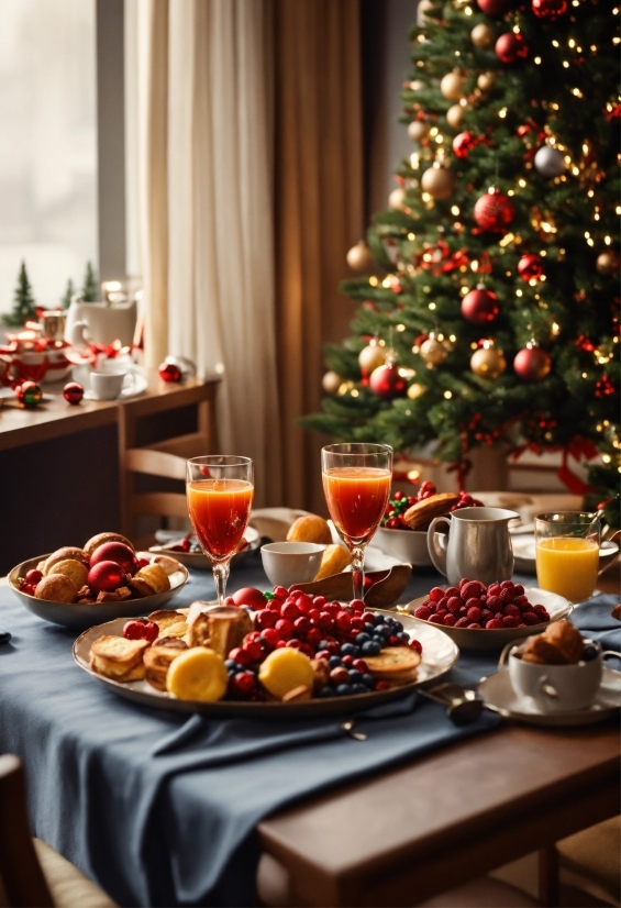 Food, Table, Tableware, Christmas Tree, Plant, Orange