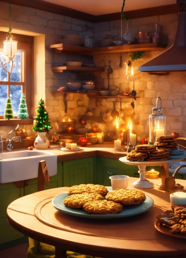 Food, Table, Tableware, Furniture, Light, Christmas Tree