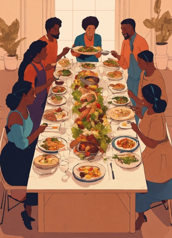 Food, Table, Tableware, Orange, Sharing, Cuisine