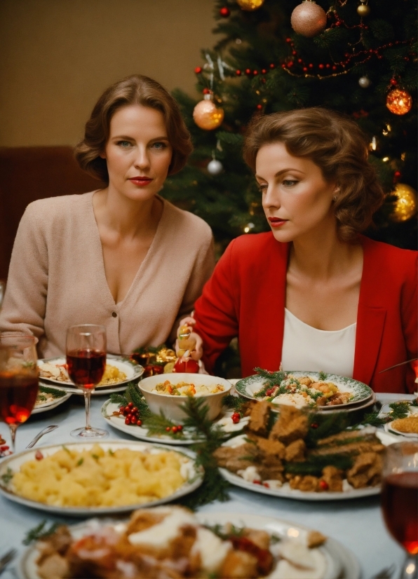Food, Tableware, Christmas Tree, Table, Wine Glass, Plate