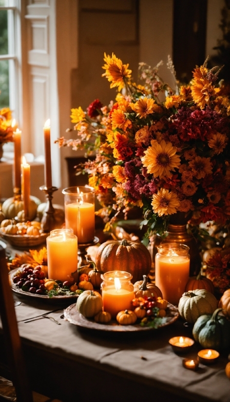 Food, Tableware, Flower, Table, Candle, Plant