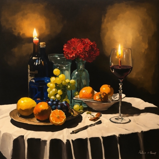 Food, Tableware, Flower, Table, Orange, Lighting