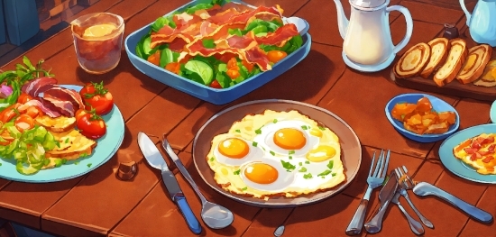 Food, Tableware, Table, Plate, Ingredient, Fried Egg