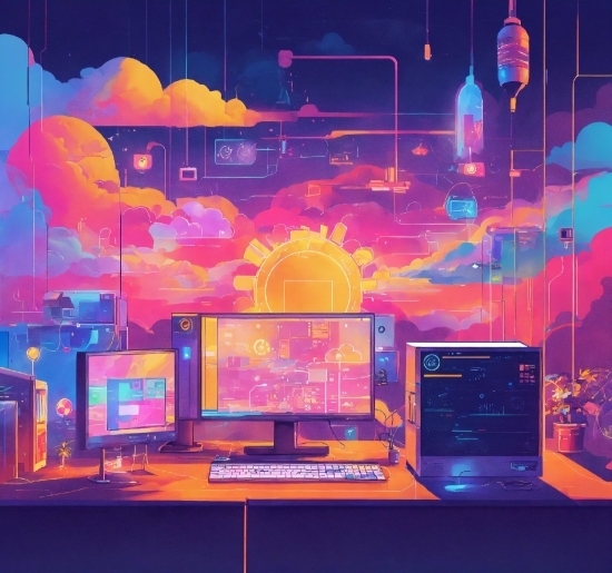 Free Illustrator Templates, Sky, World, Light, Purple, Computer Monitor
