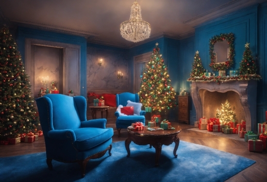 Furniture, Christmas Tree, Decoration, Table, Lighting, Building