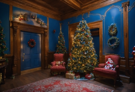 Furniture, Christmas Tree, Property, Blue, Decoration, Purple
