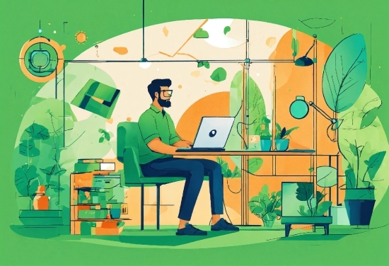 Furniture, Green, Computer, Personal Computer, Table, Organism