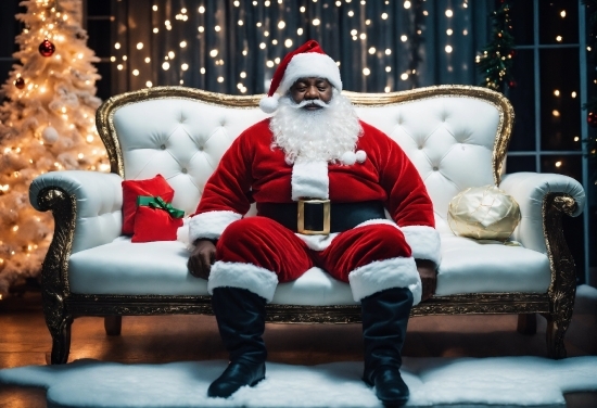 Furniture, Leg, Beard, Lap, Santa Claus, Christmas Decoration