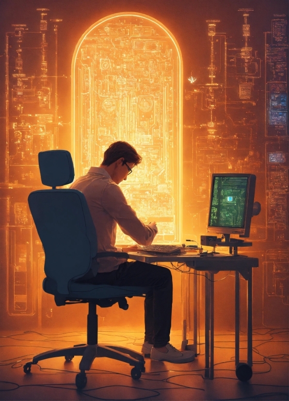 Furniture, Table, Personal Computer, Computer, Light, Human