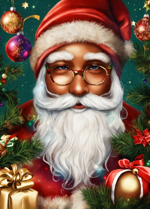Glasses, Beard, Celebrating, Happy, Christmas Ornament, Santa Claus