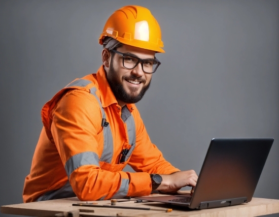 Glasses, Computer, Smile, Laptop, Personal Computer, Hard Hat