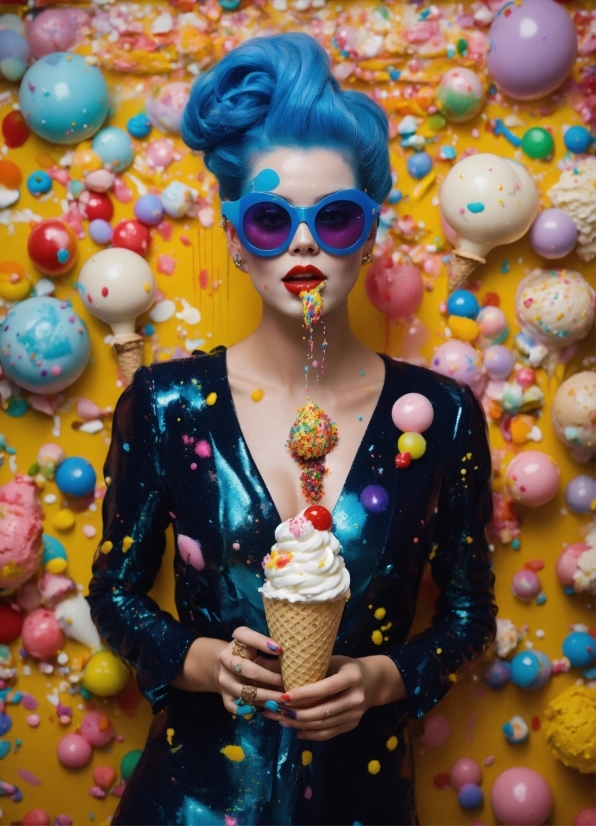 Glasses, Food, Photograph, Vision Care, Ice Cream Cone, Blue