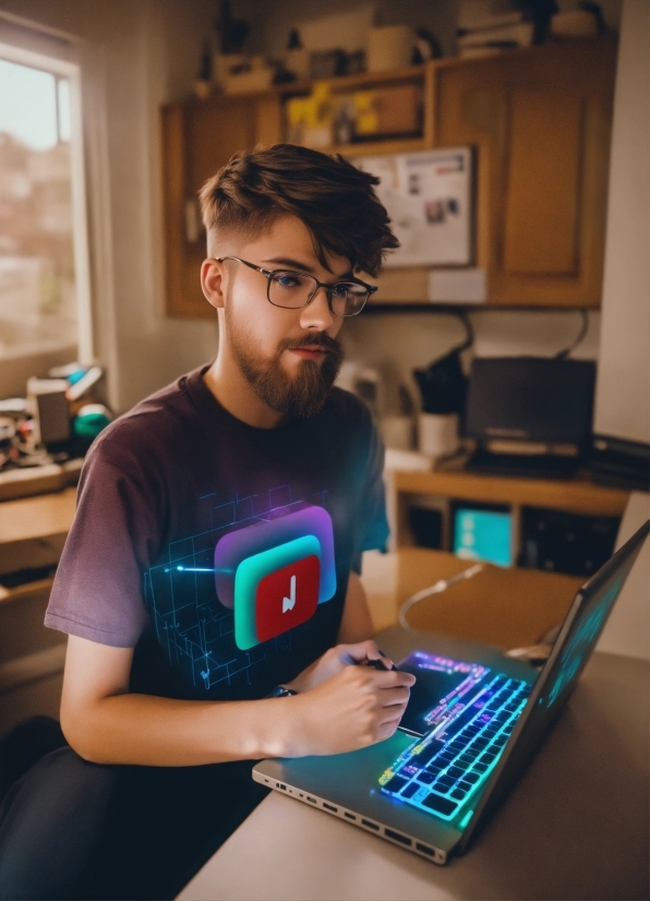 Glasses, Hand, Computer, Laptop, Personal Computer, Netbook