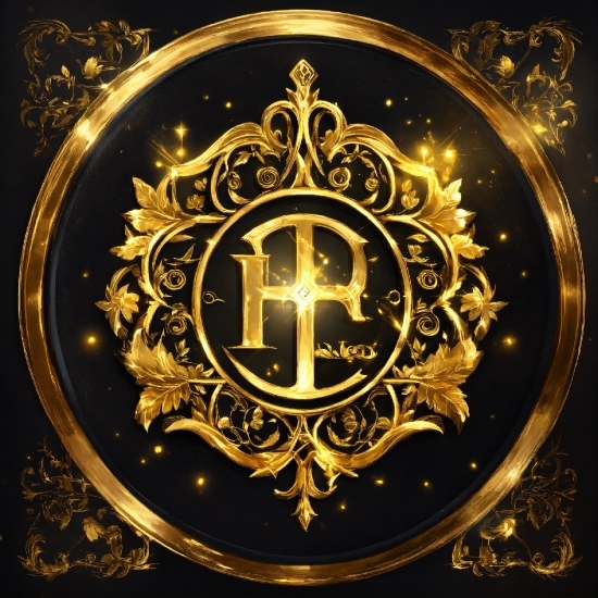 Gold, Font, Circle, Symbol, Pattern, Emblem