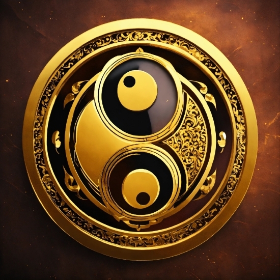 Gold, Font, Symbol, Circle, Emblem, Pattern