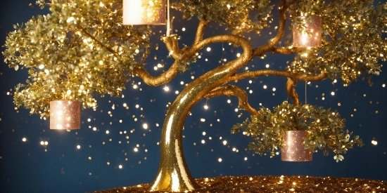 Gold, Plant, Branch, Lighting, Christmas Ornament, Tree