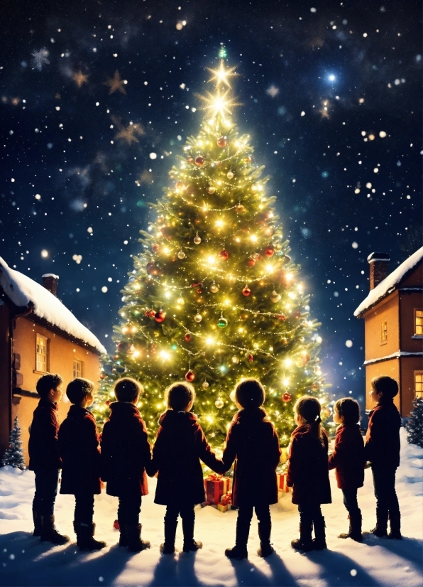 Graphic Design White Label, Christmas Tree, Plant, Sky, Photograph, World