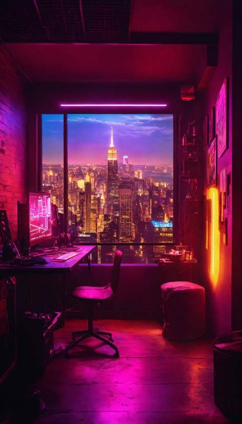 Grayscale Image, Purple, Light, Building, Lighting, Interior Design
