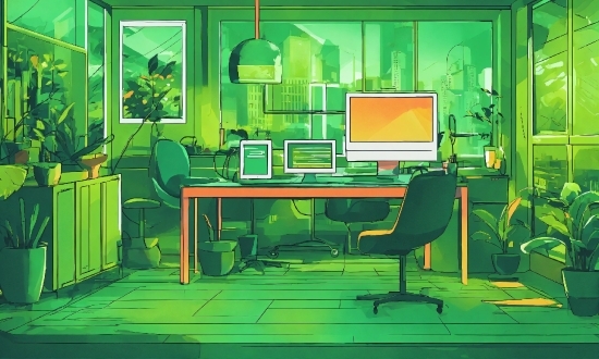 Green, Computer, Table, Personal Computer, Computer Monitor, Desk