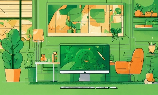 Green, Grass, Art, Line, Computer Monitor, Terrestrial Plant