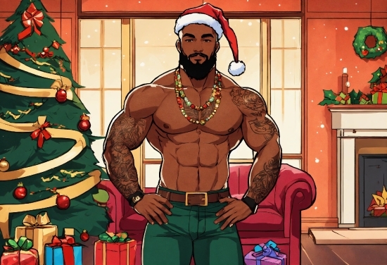 Green, Human Body, Christmas Tree, Beard, Plant, Cartoon