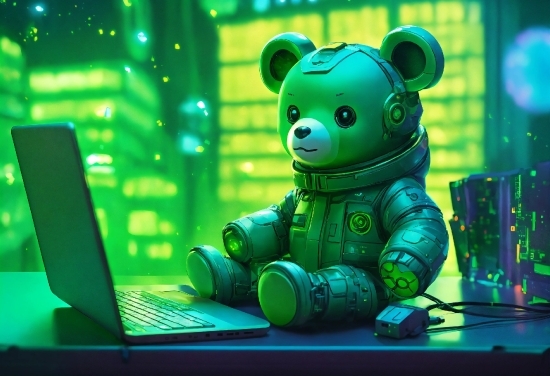 Green, Personal Computer, Computer, Toy, Organism, Mammal