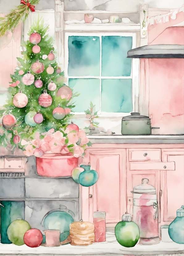 Green, Plant, Christmas Tree, Flowerpot, Interior Design, Pink
