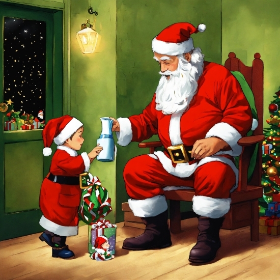Green, Santa Claus, Lap, Christmas Decoration, Hat, Event