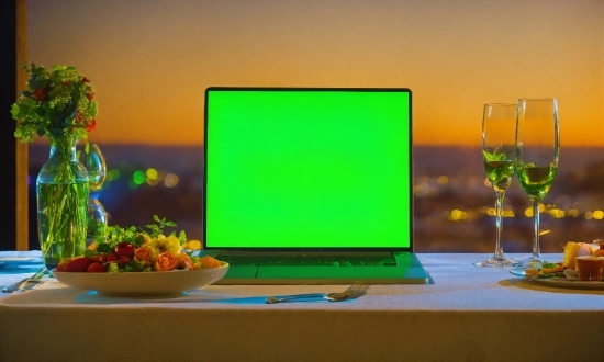 Green, Tableware, Computer, Output Device, Plant, Table