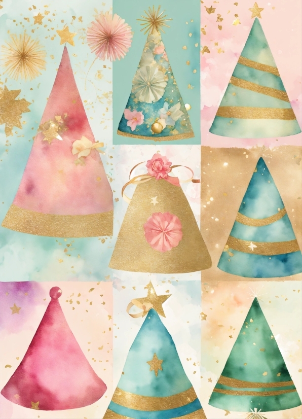 Green, Triangle, Cone, Pink, Creative Arts, Christmas Tree