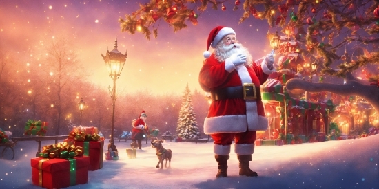 Greenery Clipart Free, Dog, Light, Mammal, Santa Claus, Snow