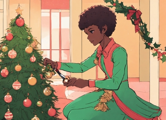 Hair, Christmas Tree, Facial Expression, Green, Plant, Organ