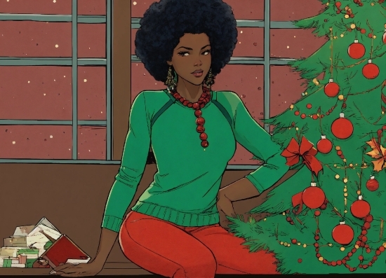 Hair, Hairstyle, Facial Expression, Green, Christmas Tree, Organism