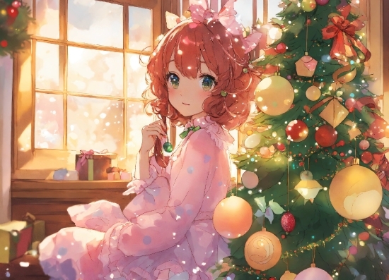 Hair, Head, Christmas Tree, Plant, Window, Christmas Ornament