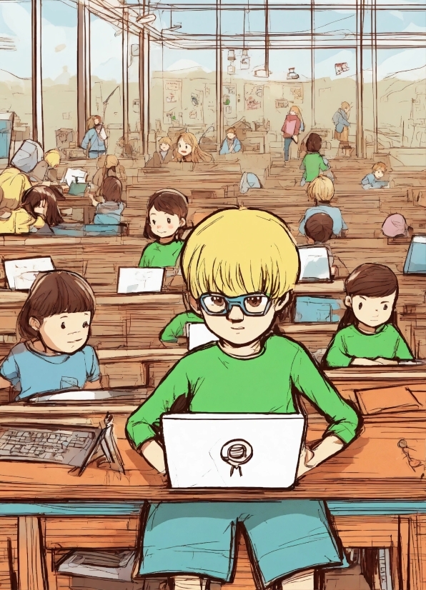 Hairstyle, Cartoon, Human, Sharing, Laptop, Personal Computer
