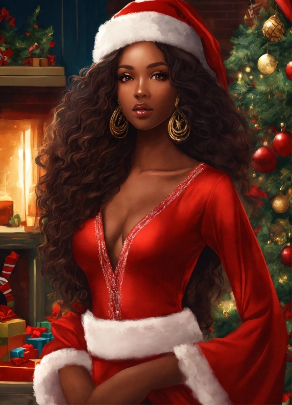 Hairstyle, Facial Expression, Sleeve, Christmas Tree, Red, Candle