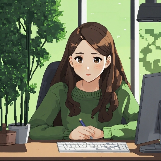 Hairstyle, Plant, Green, Personal Computer, Cartoon, Computer