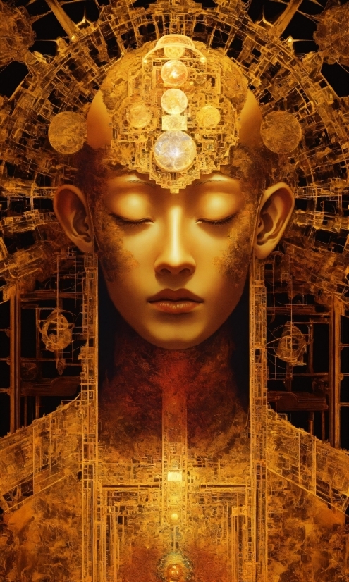 Head, Amber, Temple, Gold, Yellow, Art
