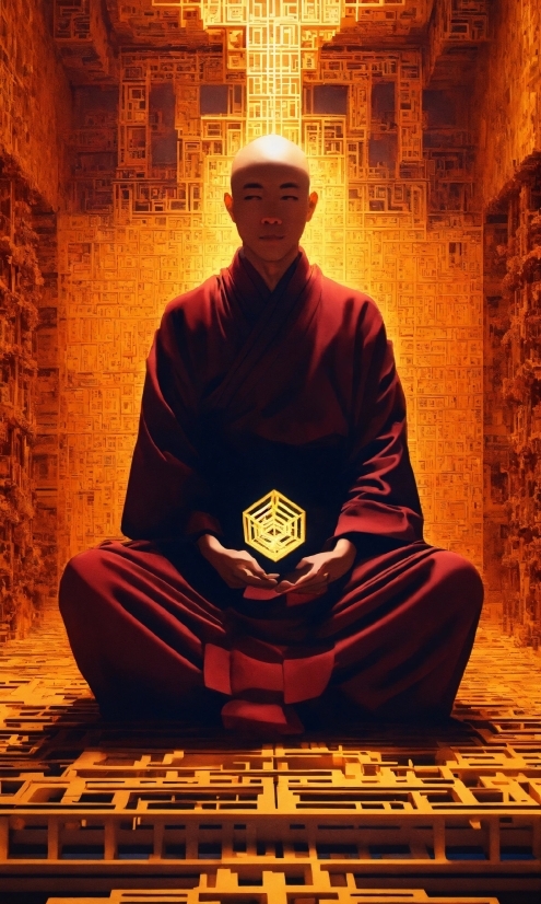 Head, Human, Temple, Orange, Sleeve, Meditation