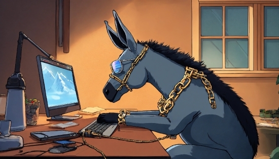 Horse, Computer, Personal Computer, Table, Window, Computer Keyboard