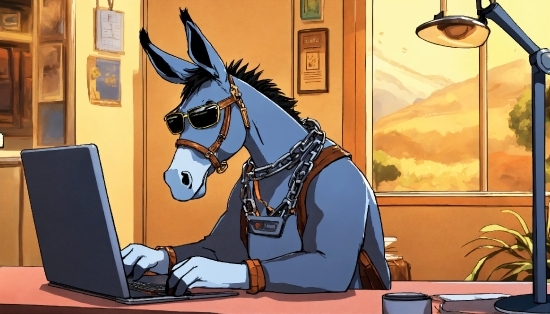 Horse, Street Light, Laptop, Art, Working Animal, Window