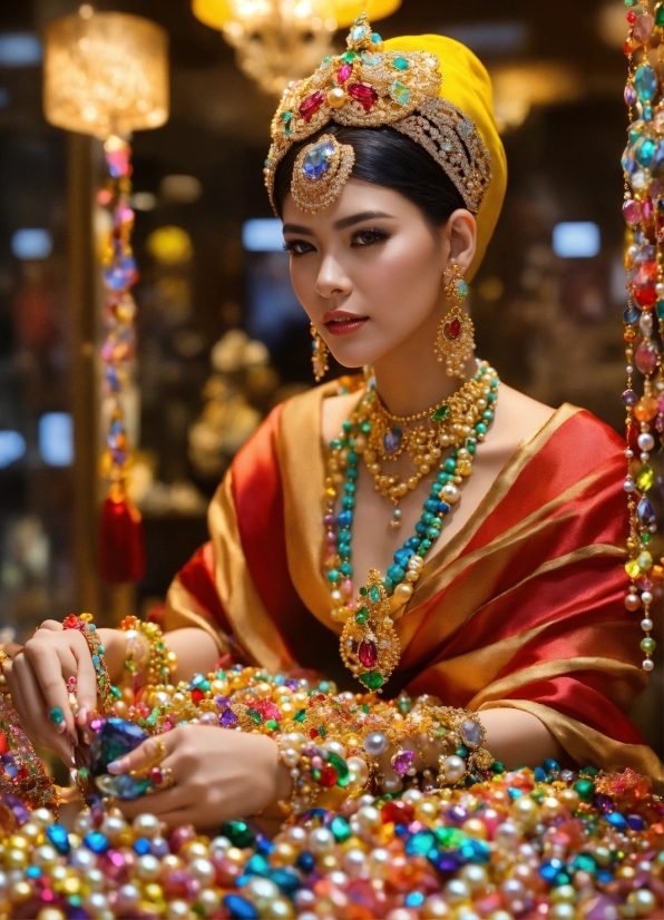 Human, Temple, Yellow, Sari, People, Jewellery