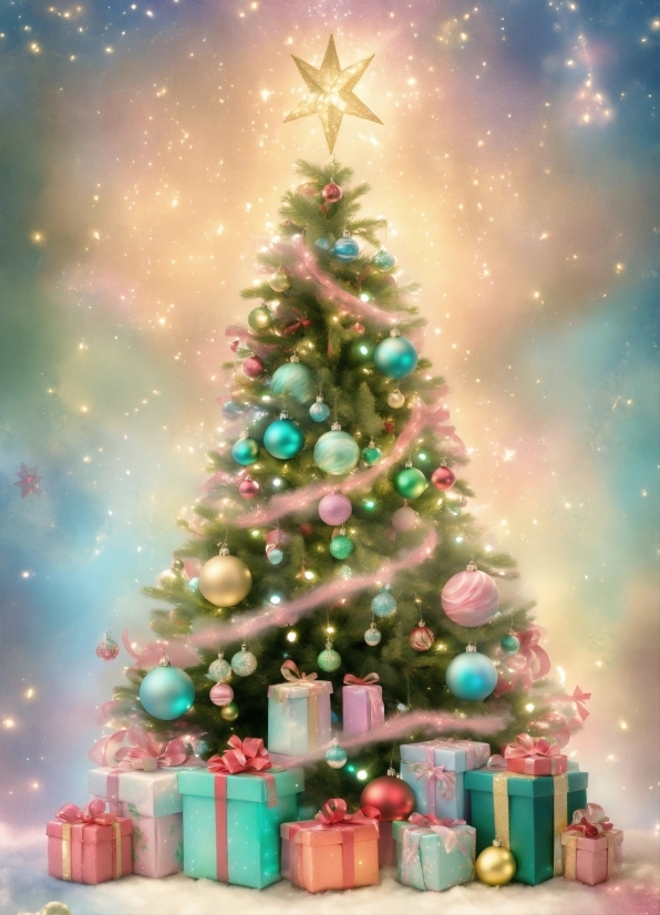 Illustrator 2023 Free Download, Christmas Tree, Christmas Ornament, Snow, Green, Light