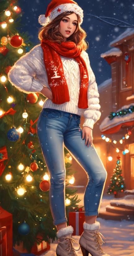 Jeans, Outerwear, Shoe, Christmas Tree, Leg, Light