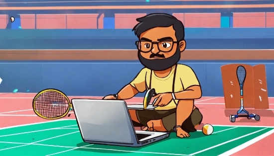 Laptop, Computer, Personal Computer, Cartoon, Tennis, Table