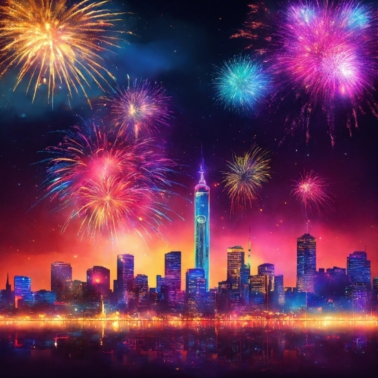 Laptop For 3d Graphic Design, Skyscraper, Atmosphere, Fireworks, Photograph, Sky